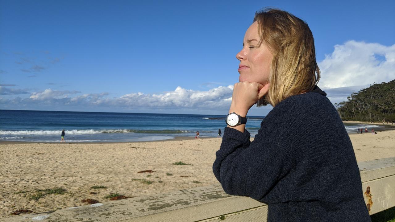 Watchmaker Susan Galvin wearing one of her watches