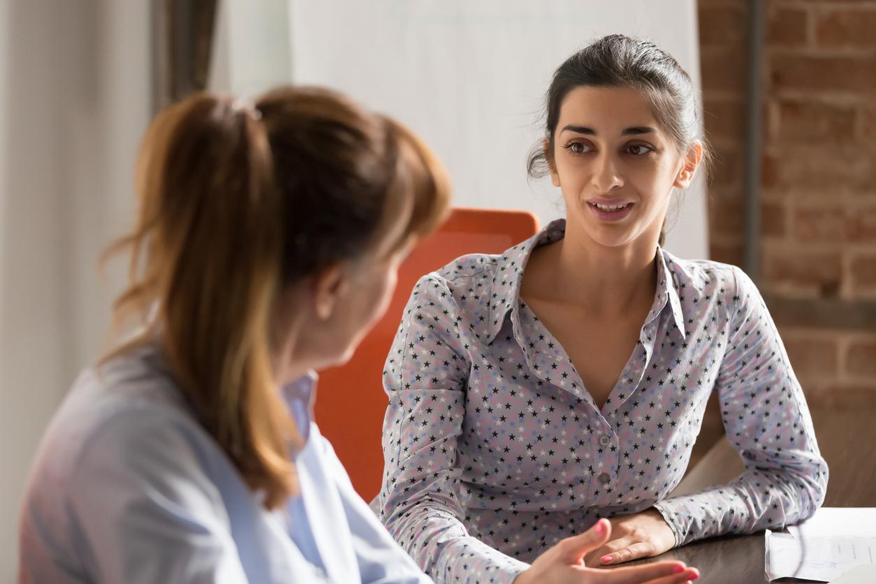 two women talking