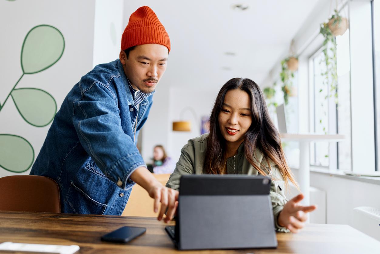 young business people in trendy casual wear working together