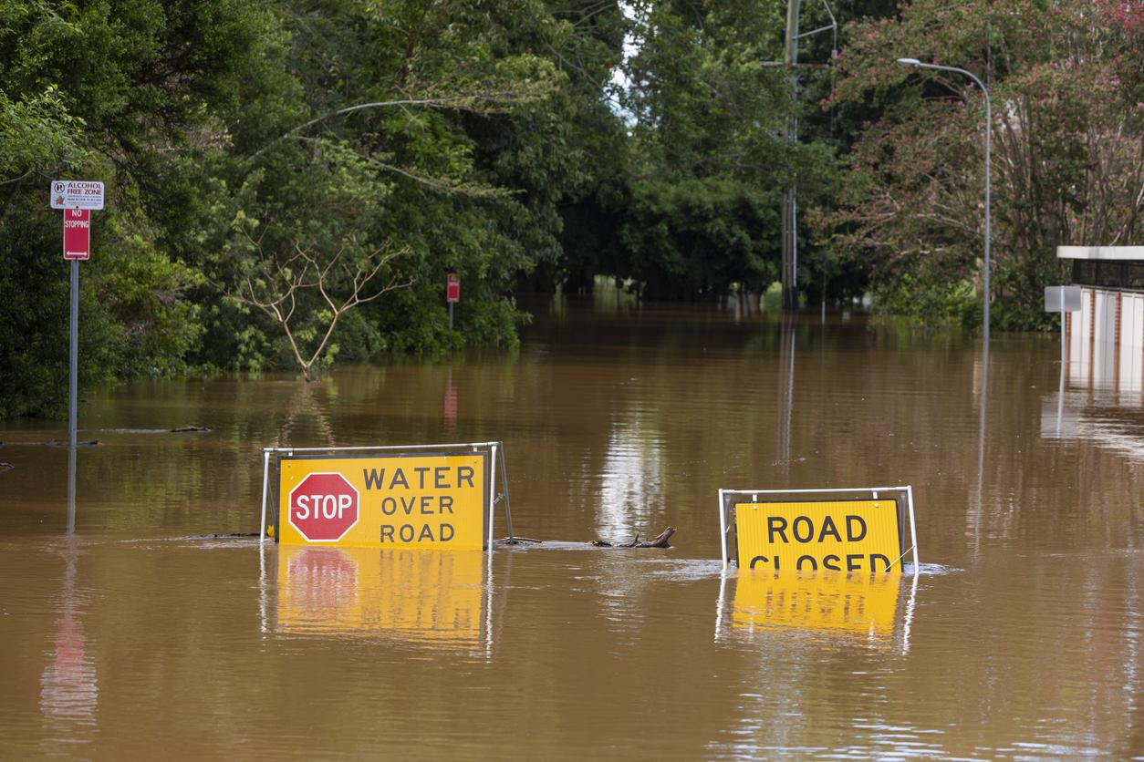 Flood Sign Under Water in the Lismore 